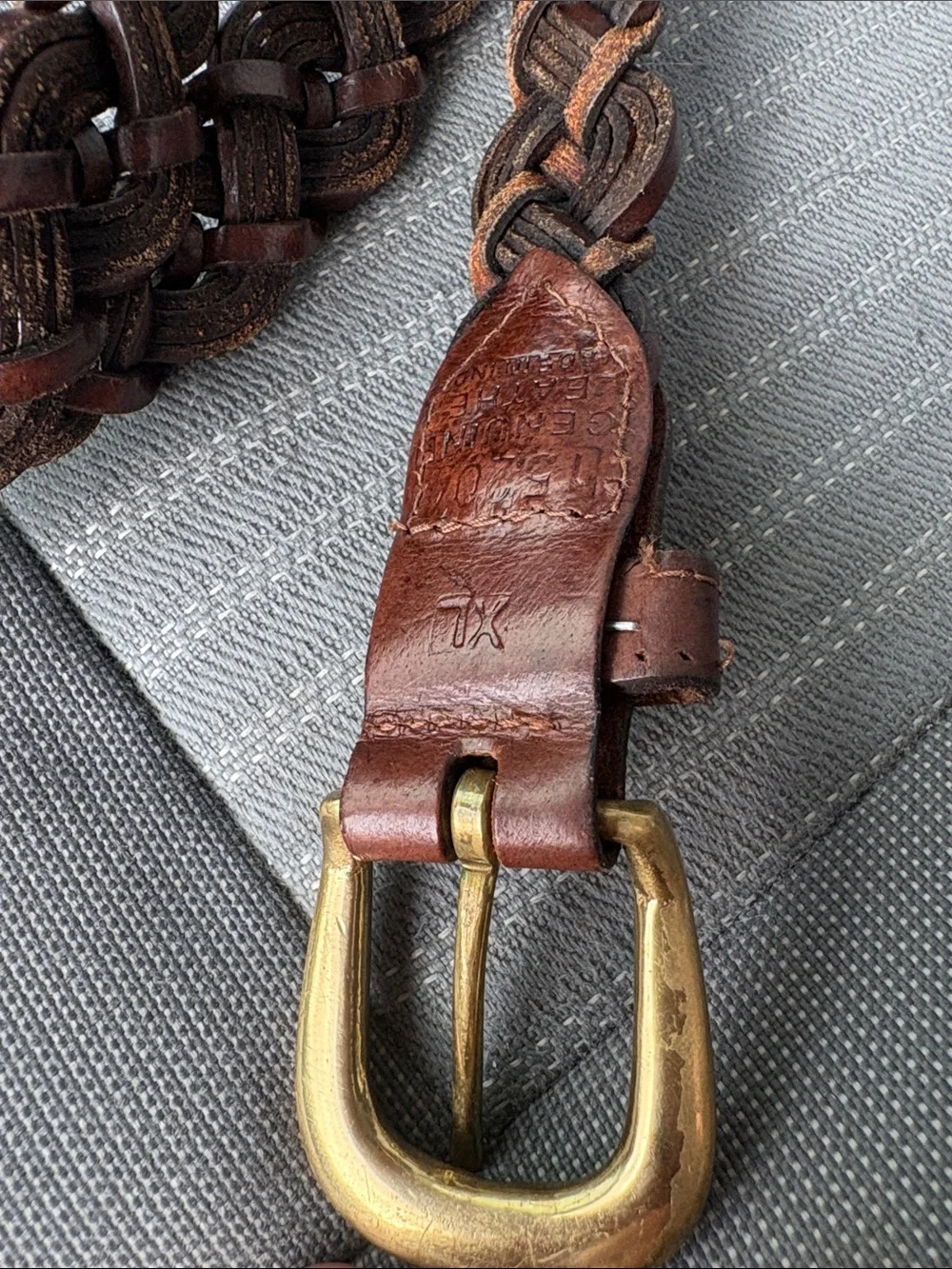 Braided Brown Leather Belt with Brass Buckle